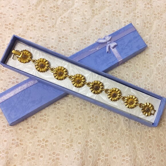 New Multi Sun Flower Links Gold Tone Bracelet Women's Jewelry Gifts - Picture 7 of 7